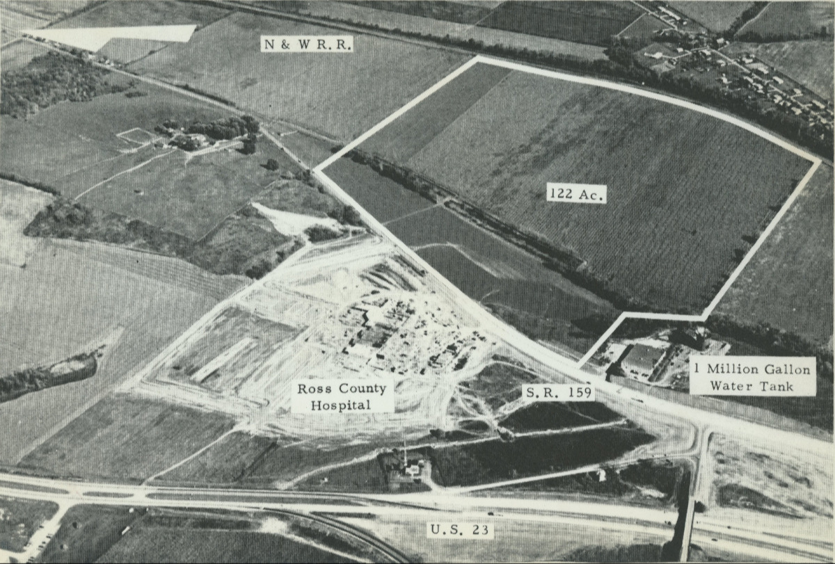 AERIAL VIEW OF THE CHILLICOTHE HOSPITAL AREA, ROUTES 23 & 159