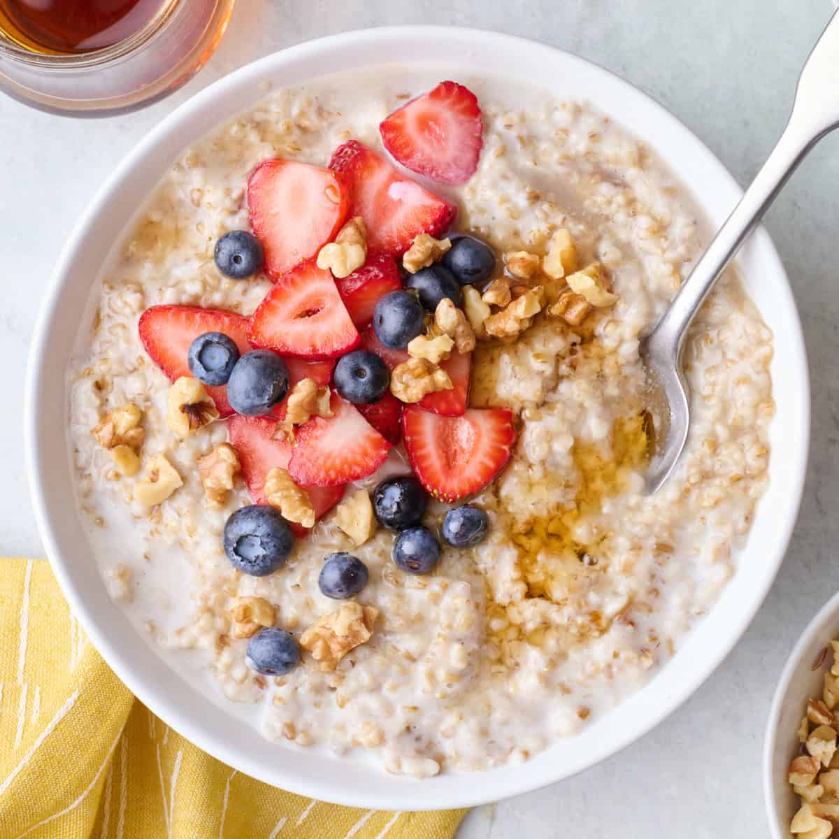 Healthy oatmeal covered in fruit