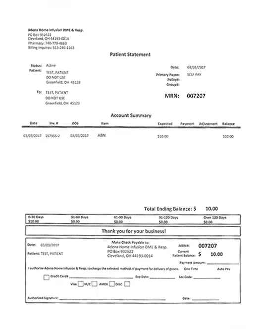 Adena Home Infusion, DME & Respiratory Bill